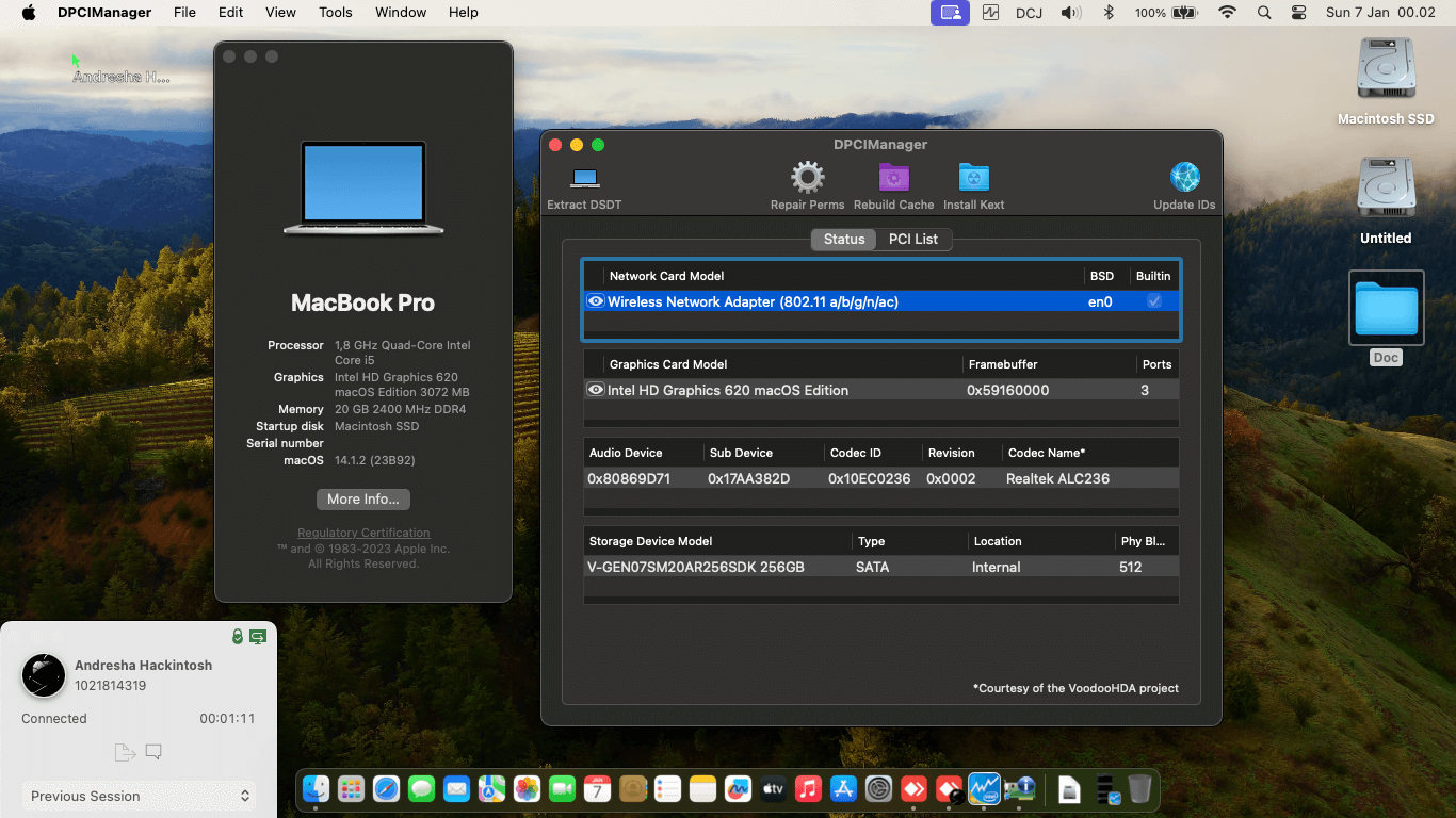 Success Hackintosh macOS Sonoma 14.1.2 Build 23B92 in Lenovo Ideapad 330S-14IKB